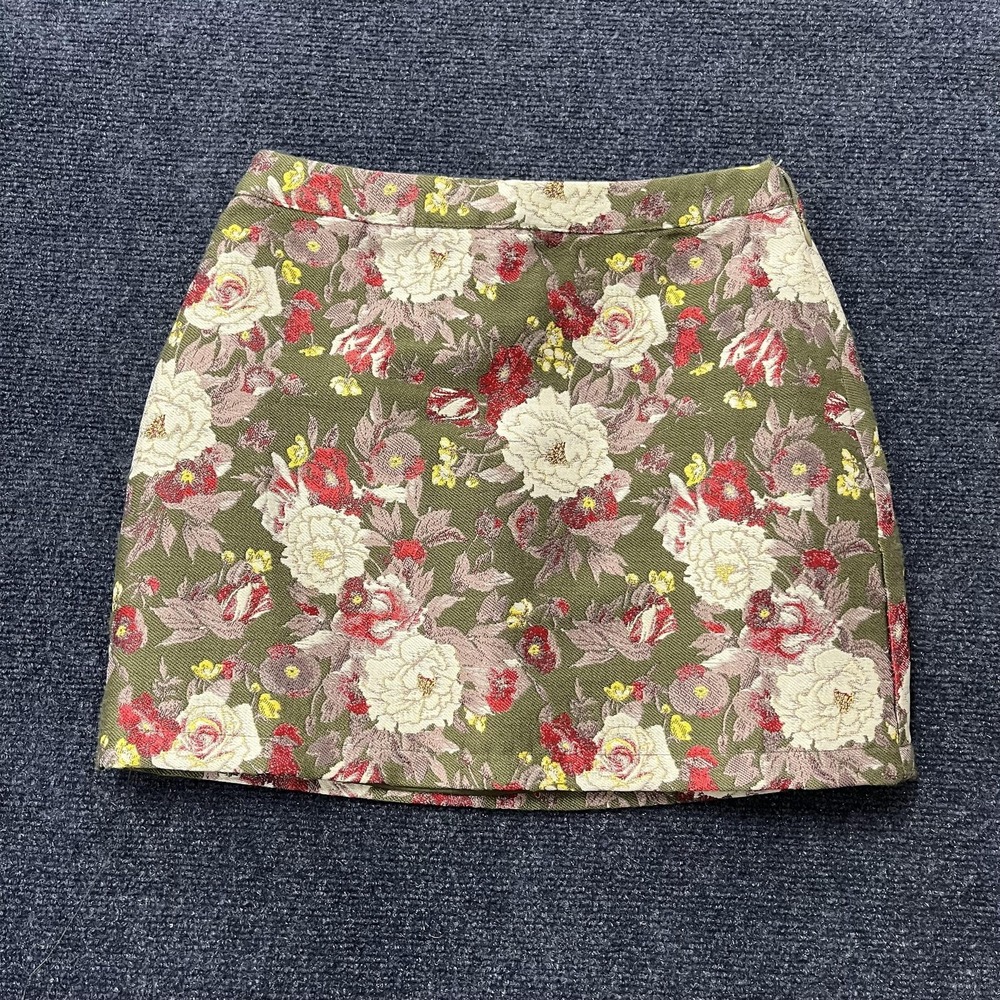 Forever 21 Skirt Womens XS Green Floral Jacquard Mini Lined Party Tapestry
